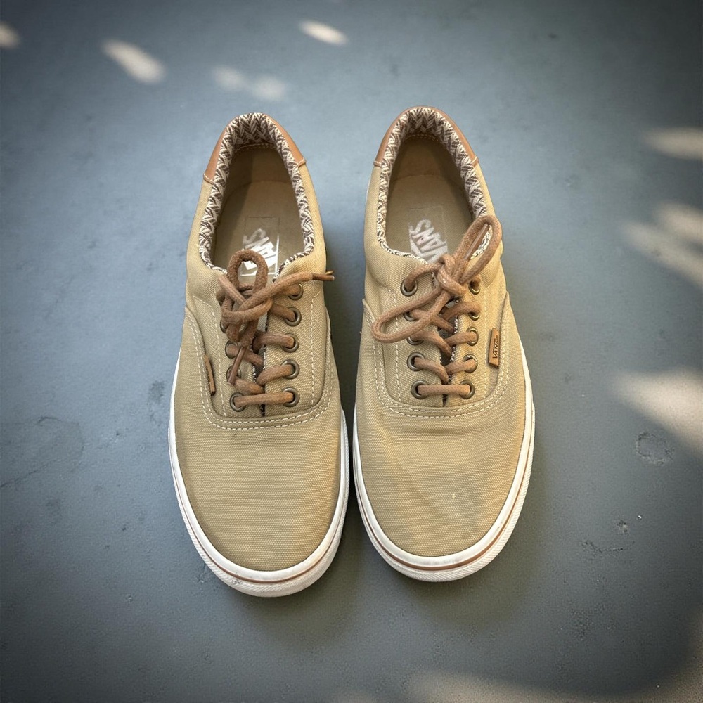 Vans Beige Canvas Shoes with Brown Accents Women’s Size 10